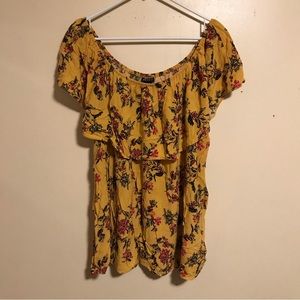 Torrid Yellow Floral Off The Shoulder Ruffle Shirt Top